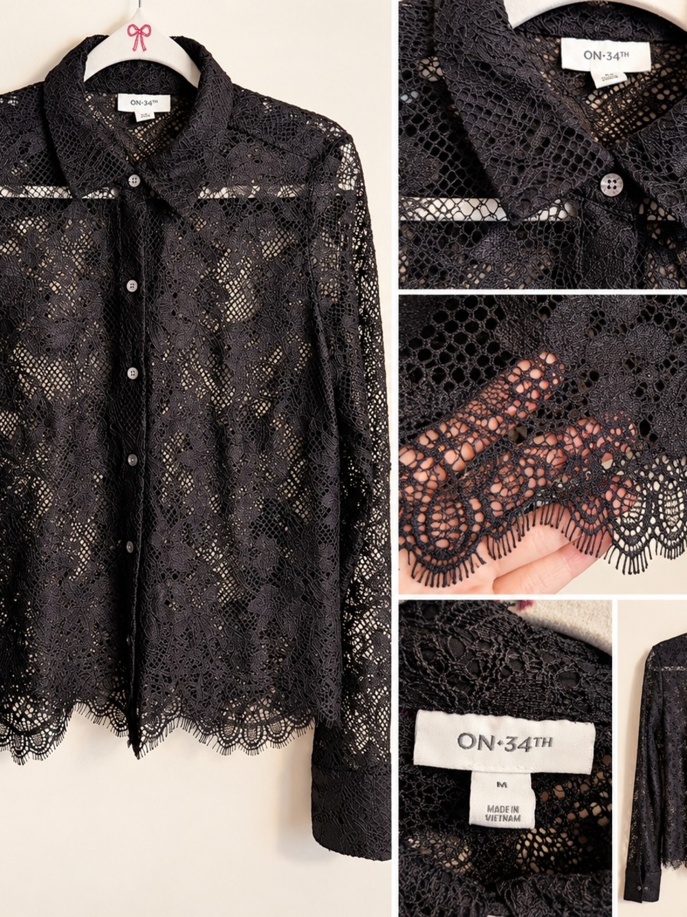 ON·34TH Black Lace Button-Down Shirt